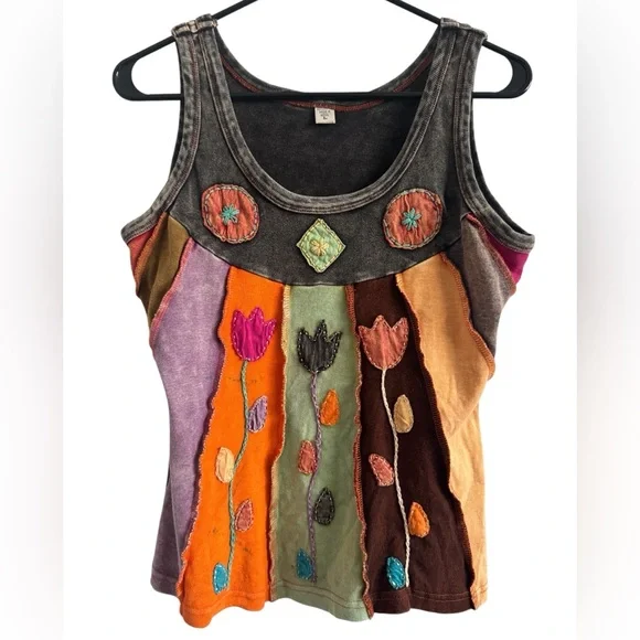 Unbranded bohemian Style Tank Cotton Patchwork Floral Embroidery Tank Top Size L - Picture 4 of 9